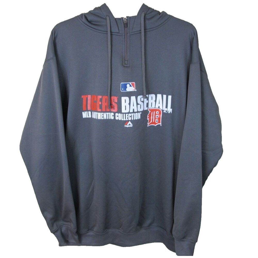 MLB Detroit Tigers Majestic 1/4 Zip Pullover‎ Hooded Sweatshirt Men's 2XT Tall